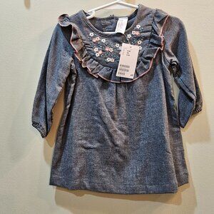 Baby girl grey linen long sleeve dress